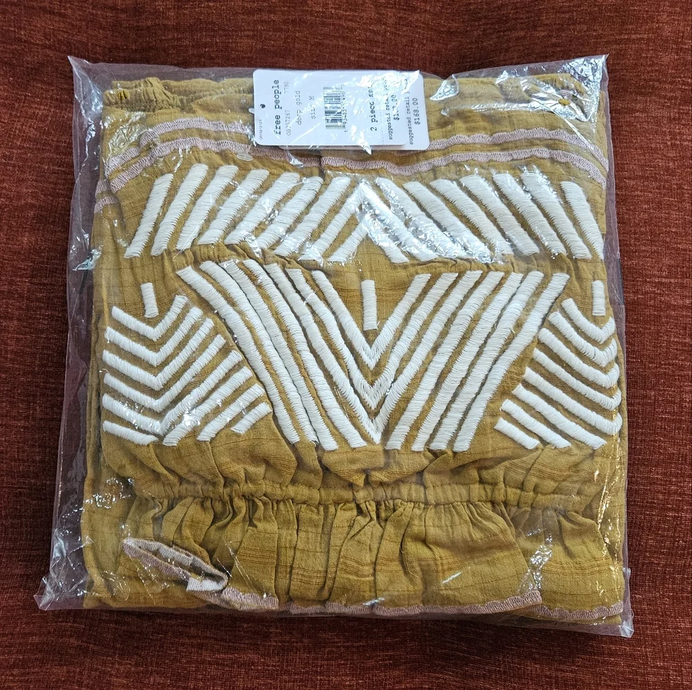 Free People Eva Set Crop Cami High Rise Wide Leg Ankle Length Pants Gold Med NWT - Picture 4 of 16